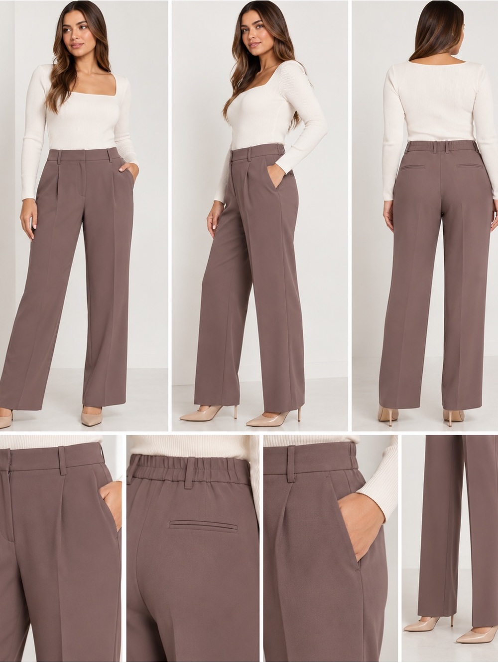 DKNY Brown Straight Leg Career Pants Size 8 NWT Pull On Trouser